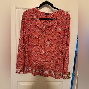 Talbots Coral Geo V-Neck Long-Sleeve Top